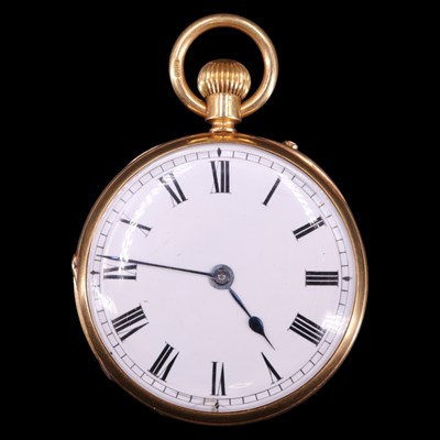 Lot 1942 - A Victorian 18 ct gold open-faced pocket watch...