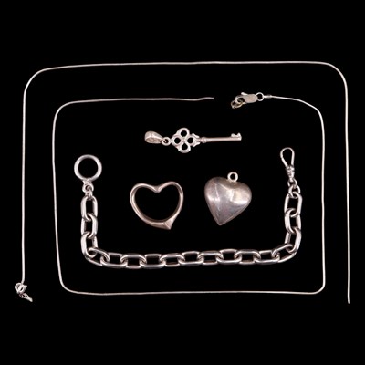 Lot 1309 - Contemporary white metal heart and key shaped...