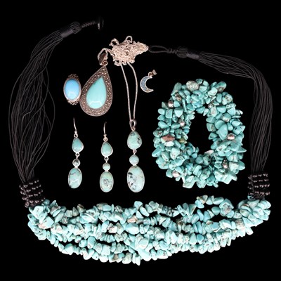 Lot 1310 - A group of turquoise chip-bead and...