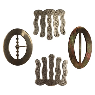 Lot 864 - Vintage base-metal and mother-of-pearl oval...