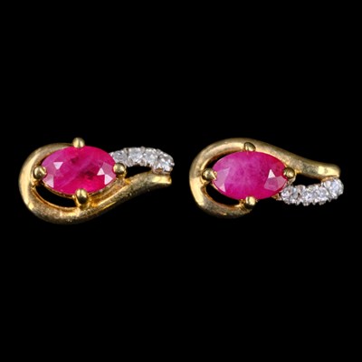 Lot 1351 - A pair of contemporary ruby, diamond and 9 ct...