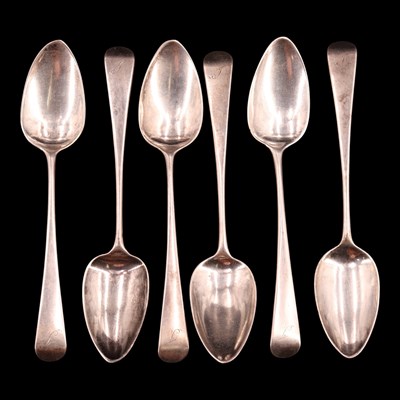 Lot 1141 - A set of six George III "Old English" silver...