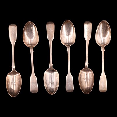 Lot 1147 - A set of six William IV fiddle pattern silver...