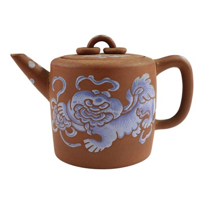 Lot 945 - A Chinese blue-enamelled Yixing red stoneware...