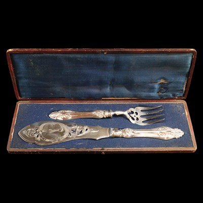 Lot 1235 - A Victorian cased set of electroplate fish...