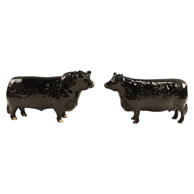 Lot 1084 - A Beswick Aberdeen Angus bull and cow, the...