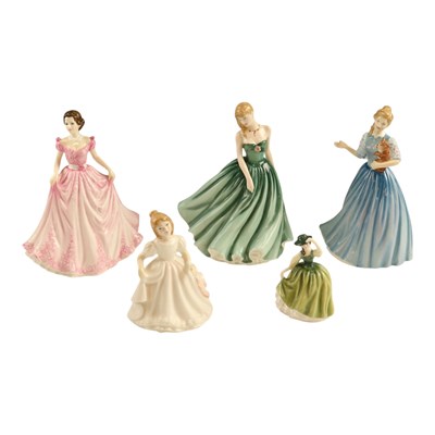 Lot 1041 - Five Royal Doulton figurines, including "Linda"...
