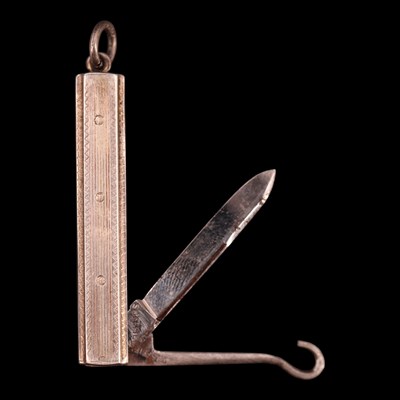 Lot 1166 - A Victorian silver chatelaine folding quill...