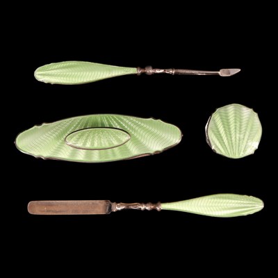 Lot 1167 - A 1930s apple green basse-taille / guilloche...