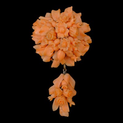 Lot 1421 - A Victorian pink coral brooch, elaborately...