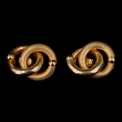 Lot 1377 - A pair of contemporary 9 ct gold double-hoop...