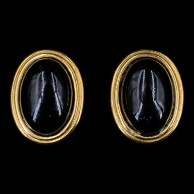 Lot 1384 - A pair of 1980s black onyx and 9 ct gold...