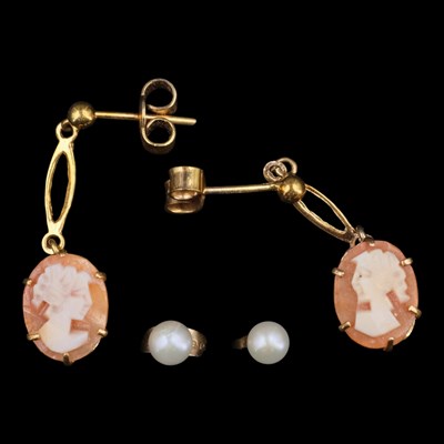 Lot 1370 - A pair of 1970s shell cameo and 9 ct gold...