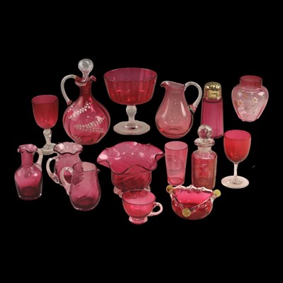 Lot 1111 - A quantity of cranberry glass, including a...