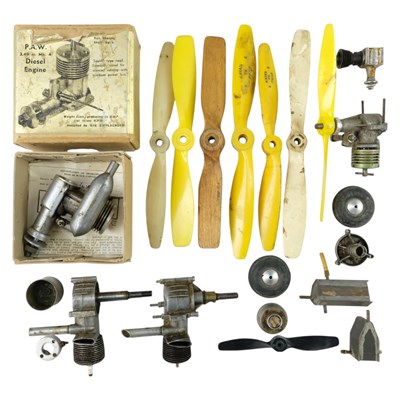 Lot 760 - A group of model aeroplane engines, propellers,...