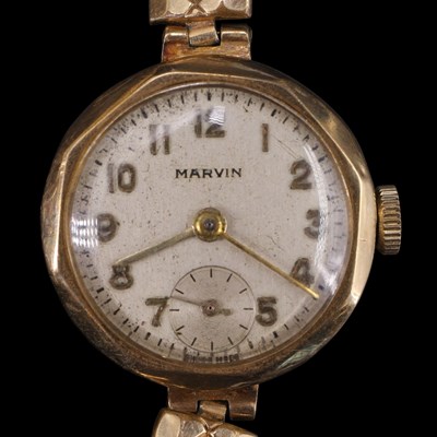 Lot 1574 - A 1920s Marvin 9 ct gold wristlet watch, 21 mm...