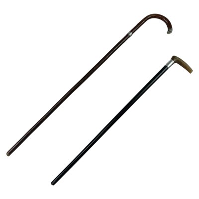 Lot 843 - Two Victorian Silver collared walking canes,...