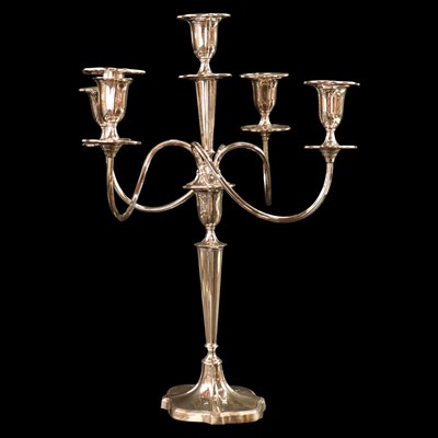 Lot 1243 - A Walker and Hall electroplated candelabrum,...