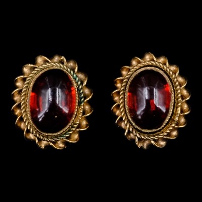 Lot 1449 - A pair of 1960s almandine and 9 ct gold...