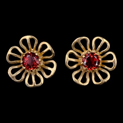 Lot 1450 - A pair of 1990s almandine and 9 ct gold...