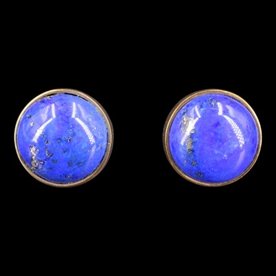 Lot 1455 - A pair of 1990s lapis lazuli and 9 ct gold...