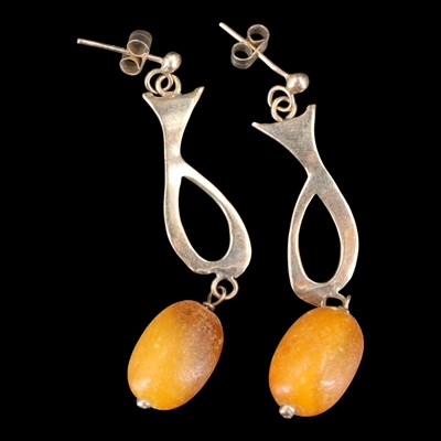 Lot 1461 - A pair of 1980s Modernist amber and 9 ct gold...