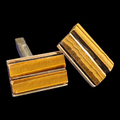 Lot 1462 - A pair of 1970s Modernist tiger's eye and 9 ct...