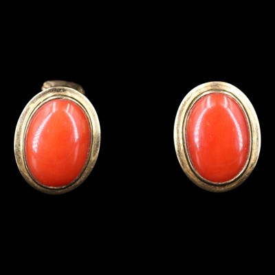 Lot 1464 - A pair of 1990s Italian coral and 18 ct gold...