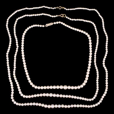 Lot 1465 - Three vintage pearl necklaces having 9 ct...