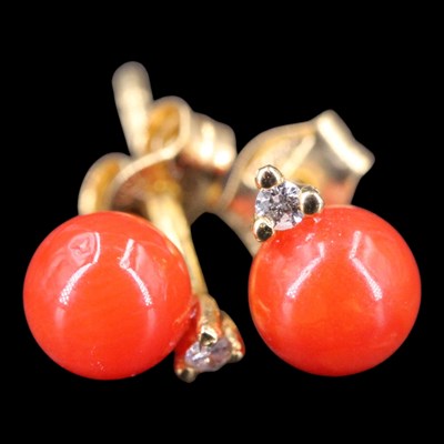 Lot 1467 - A pair of near-contemporary coral, diamond and...