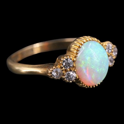 Lot 1468 - An impressive opal and diamond ring,...