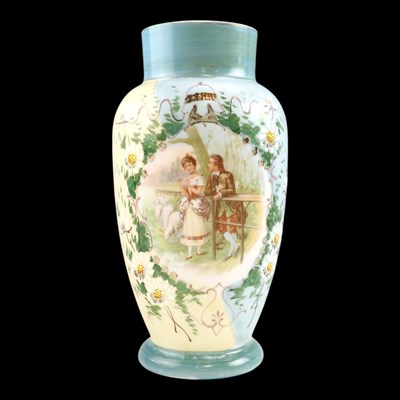 Lot 1112 - A late 19th Century opaline glass vase painted...