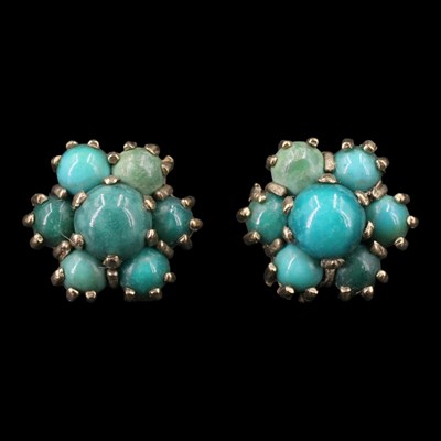 Lot 1472 - A pair of turquoise and 9 ct yellow metal...