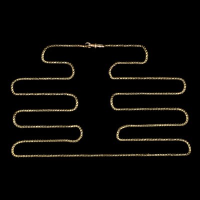 Lot 1535 - A Victorian 9 ct gold box-link guard chain,...