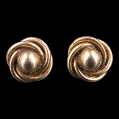 Lot 1487 - A pair of vintage 9 ct gold knot stud earrings,...