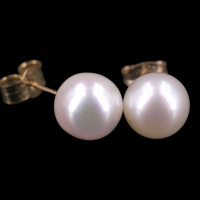 Lot 1491 - A pair of pearl and 9 ct yellow metal earrings,...
