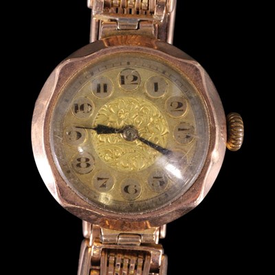 Lot 1582 - An Art Deco lady's 9 ct rose gold wristlet...