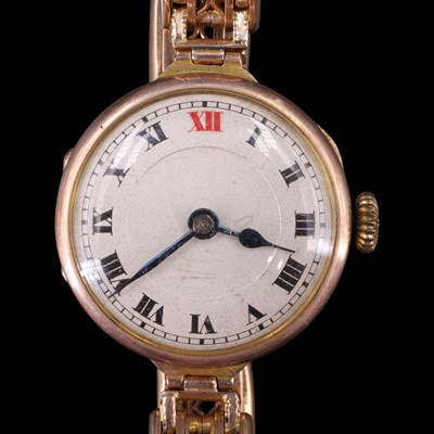 Lot 1584 - An Art Deco lady's 9 ct rose-gold wristlet...