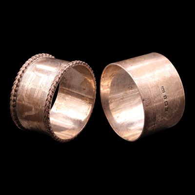 Lot 1182 - Two silver napkin rings, 60 g