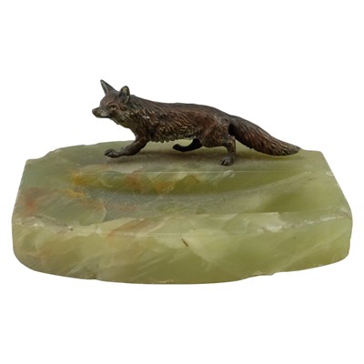 Lot 1617 - A cold-painted bronze fox and green onyx...
