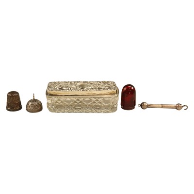 Lot 849 - An Edwardian silver-lidded cut glass pins box,...