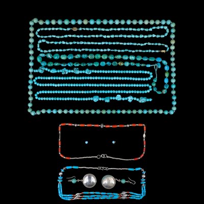 Lot 1298 - [Native American] Two Navajo turquoise, coral...