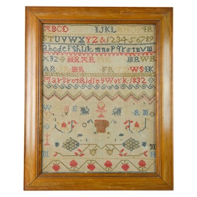 Lot 852 - A George IV cross-stitch embroidered alphabet...