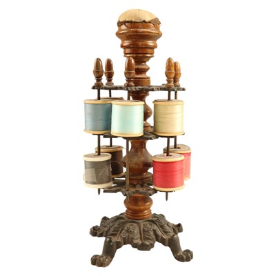 Lot 850 - A Victorian sewing stand, for thread reels and...