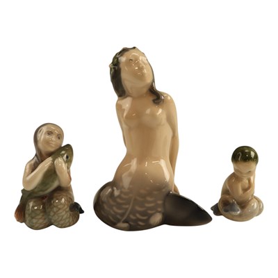 Lot 1032 - A Royal Copenhagen mermaid group, models 3321,...