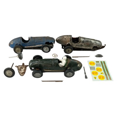 Lot 804 - Three 1950s Scalextric tinplate slot cars,...