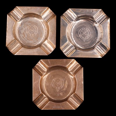 Lot 1224 - Three 1960s silver FGC Golf Club ashtrays,...