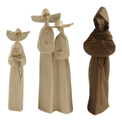 Lot 1038 - Lladro monk and nun figurines, tallest 33cm