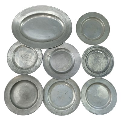 Lot 913 - Eight pewter plates, circa 18th/19th Century,...