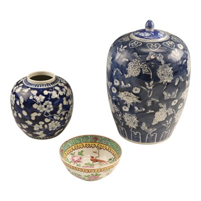 Lot 947 - A Chinese blue-and-white prunus pattern...